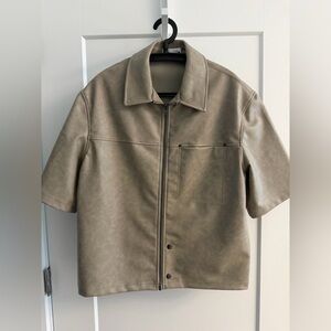 Men's Tan Faux Leather Shirt